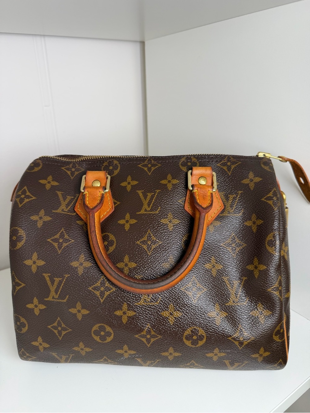 Authentic Louis Vuitton Speedy 25 Monogram Canvas Satchel Handbag w/ Lock #317